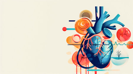 Stylized Anatomical Heart Illustration with Hypertension Concept. Generative ai. High quality illustrationの素材