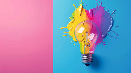 Exploding Creativity Concept with Paint Splashing Lightbulb. Generative ai. High quality illustrationの素材