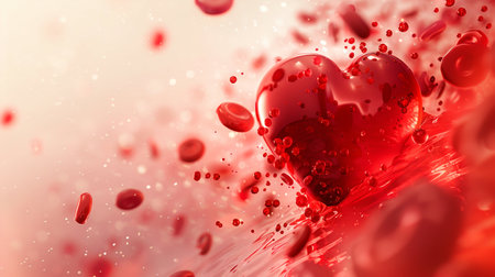 Abstract Heart Immersed in a Flow of Blood Cells. Generative ai. High quality illustrationの素材