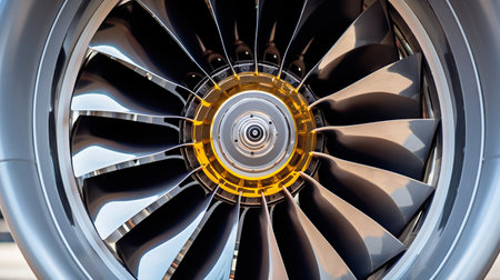 Intricate Jet Engine Turbine Detail in Sunlight. Generative ai. High quality illustrationの素材
