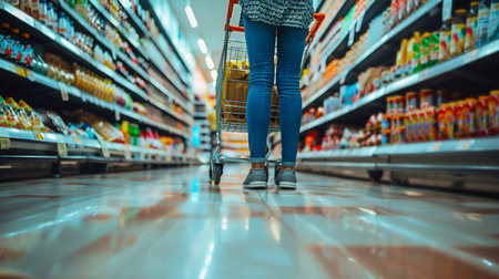 Young Woman Shopping in Grocery Store Aisle. Generative ai. High quality illustrationの素材