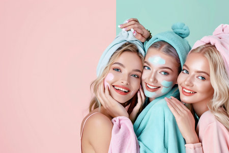 Radiant Women Presenting Beauty Products. Generative ai. High quality illustrationの素材
