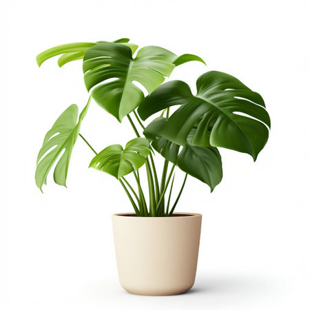 Lush Monstera Plant in a Minimalist Pot Isolated on White. Generative ai. High quality illustrationの素材