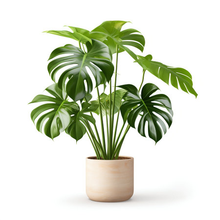 Lush Monstera Plant in a Minimalist Pot Isolated on White. Generative ai. High quality illustrationの素材