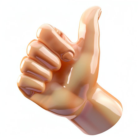 Glossy 3D Thumbs Up Icon on White Background. Generative ai. High quality illustrationの素材