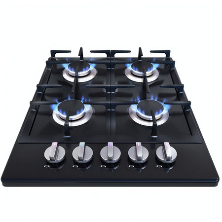 Modern Gas Stove Top with Blue Flames Isolated on White. Generative ai. High quality illustrationの素材