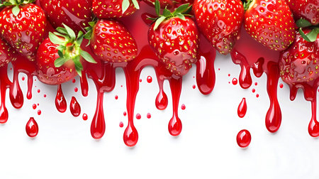 Fresh Strawberries with Dripping Red Juice Isolated on White Background. Generative ai. High quality illustrationの素材