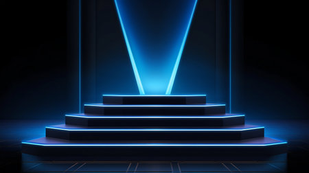 Futuristic Blue Neon Light Stage. Generative ai. High quality illustrationの素材