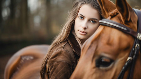 Equestrian Bond: Woman and Horse in Harmony. Generative ai. High quality illustrationの素材