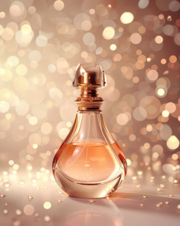 Elegant Perfume Bottle with Golden Glitters. Generative ai. High quality illustrationの素材