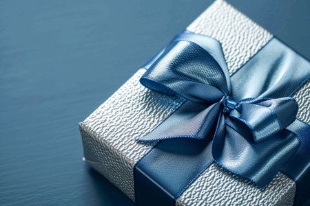 Elegant Gift Box with Satin Ribbon on Textured Background. Generative ai. High quality illustrationの素材