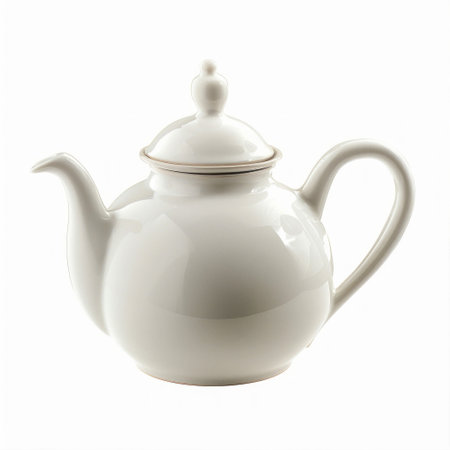 Elegant White Porcelain Teapot on a White Background. Generative ai. High quality illustrationの素材