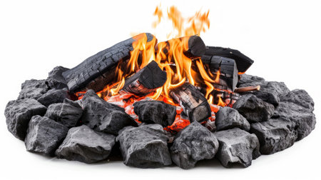 Charcoal and Flames in a Barbecue Grill. Generative ai. High quality illustrationの素材