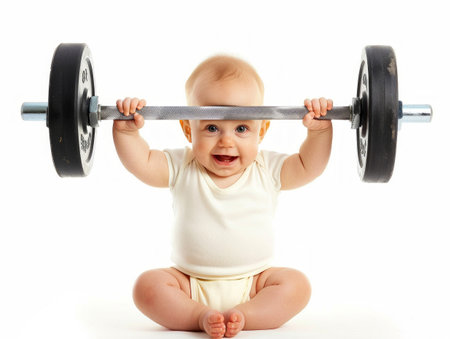 Strongest Baby Lifting a Heavy Dumbbell. Generative ai. High quality illustrationの素材