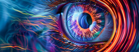 Vision of the Future: Digital Eye in Vivid Colors. Generative ai. High quality illustrationの素材