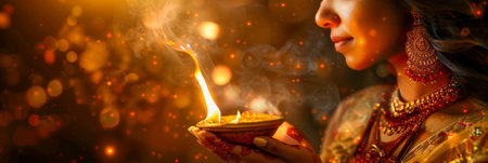 Traditional Diwali Celebration with Diya Lamps. Generative ai. High quality illustrationの素材