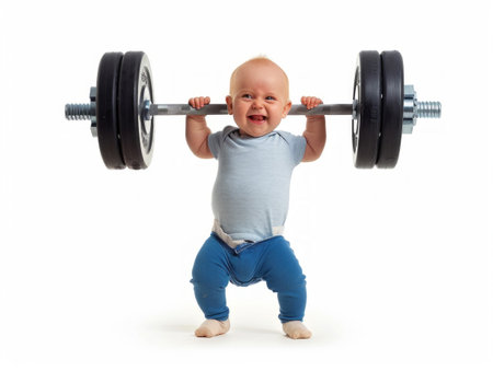 Strongest Baby Lifting a Heavy Dumbbell. Generative ai. High quality illustrationの素材