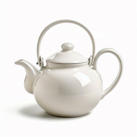 Elegant White Porcelain Teapot on a White Background. Generative ai. High quality illustrationの素材