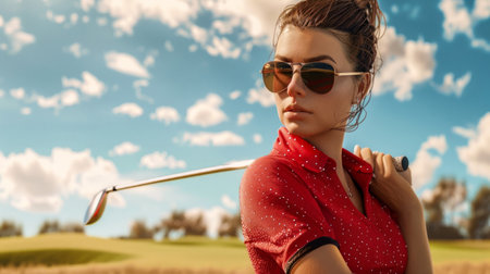 Confident Female Golfer on the Course. Generative ai. High quality illustrationの素材