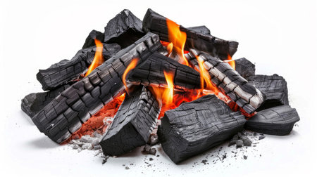 Charcoal and Flames in a Barbecue Grill. Generative ai. High quality illustrationの素材