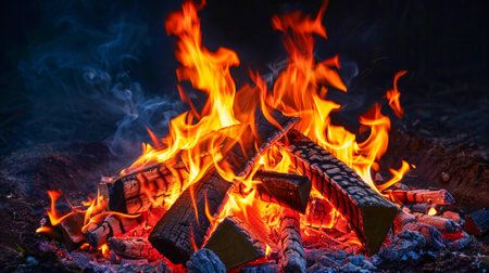Campfire Burning Brightly in the Dark Night. Generative ai. High quality illustrationの素材