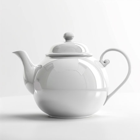 Elegant White Porcelain Teapot on a White Background. Generative ai. High quality illustrationの素材