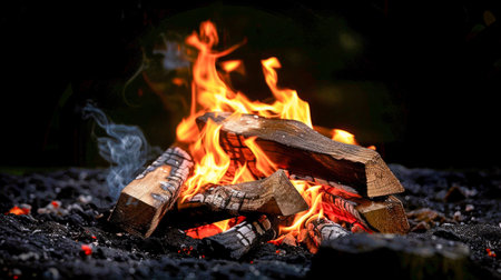 Campfire Burning Brightly in the Dark Night. Generative ai. High quality illustrationの素材