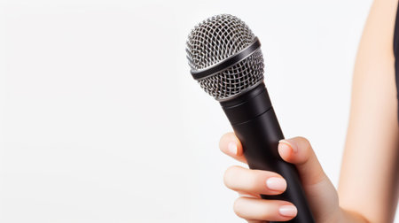Public Speaker Holding Microphone with Confidence. Generative ai. High quality illustrationの素材