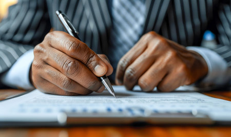 Businessman Signing Contract with a Pen. Generative ai. High quality illustrationの素材