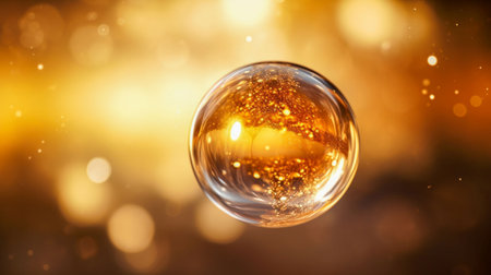 Golden Bubble Floating in a Glittering Light. Generative ai. High quality illustrationの素材