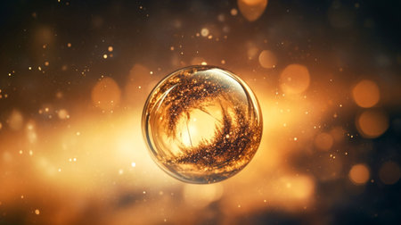 Golden Bubble Floating in a Glittering Light. Generative ai. High quality illustrationの素材