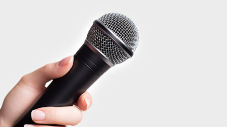 Public Speaker Holding Microphone with Confidence. Generative ai. High quality illustrationの素材