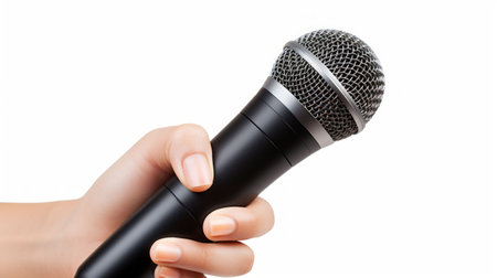 Public Speaker Holding Microphone with Confidence. Generative ai. High quality illustrationの素材