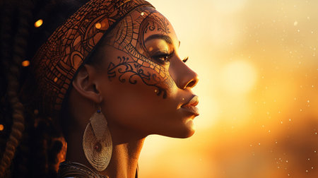 Tribal Beauty: African Woman with Traditional Face Markings. Generative ai. High quality illustrationの素材