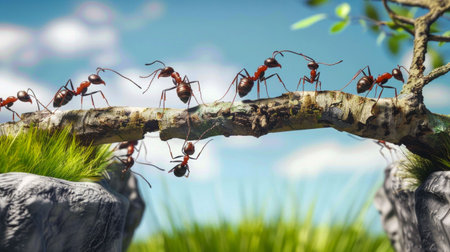 Ants Forming a Bridge in Nature. Generative ai. High quality illustrationの素材