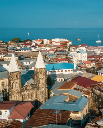 aerial view of the stone town in Zanzibarの写真素材