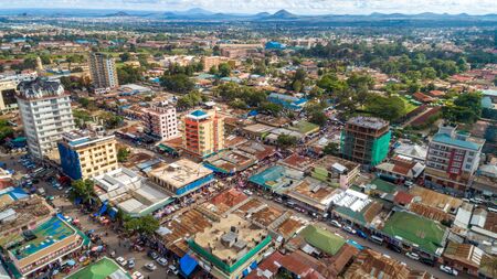 aerial view of the city of Arusha, Tanzaniaの写真素材