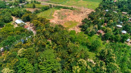Aerial view of endless lush pastures and farmlands of morogoro town, Tanzaniaの写真素材
