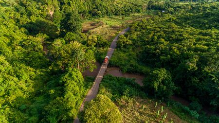 Aerial view of endless lush pastures and farmlands of morogoro town, Tanzaniaの写真素材