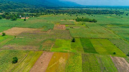 Aerial view of endless lush pastures and farmlands of morogoro town, Tanzaniaの写真素材