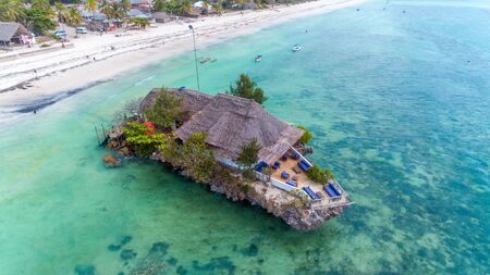 Rock Restaurant over the sea in Zanzibar, Tanzania, Africa.の写真素材