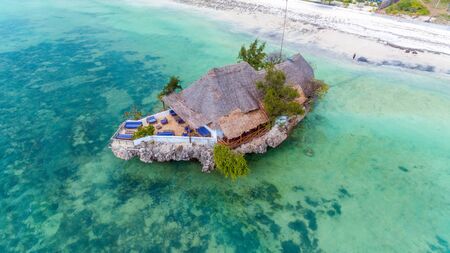 Rock Restaurant over the sea in Zanzibar, Tanzania, Africa.の写真素材