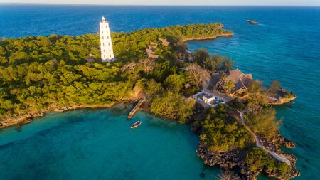 aerial view of the chumbe island coral park, Zanzibarの写真素材