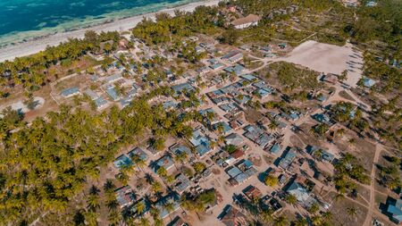 aerial view of the Zanzibar local settlement in Mchangani areaの写真素材