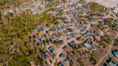 aerial view of the Zanzibar local settlement in Mchangani areaの写真素材