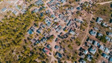 aerial view of the Zanzibar local settlement in Mchangani areaの写真素材