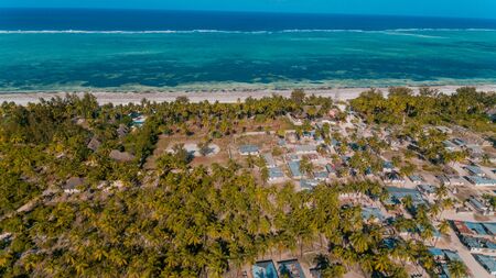 aerial view of the Zanzibar local settlement in Mchangani areaの写真素材