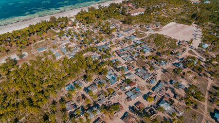aerial view of the Zanzibar local settlement in Mchangani areaの写真素材