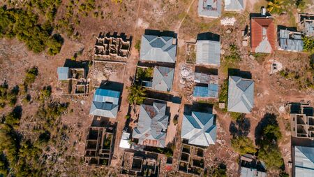 aerial view of the Zanzibar local settlement in Mchangani areaの写真素材