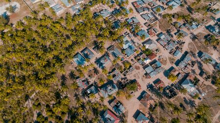 aerial view of the Zanzibar local settlement in Mchangani areaの写真素材